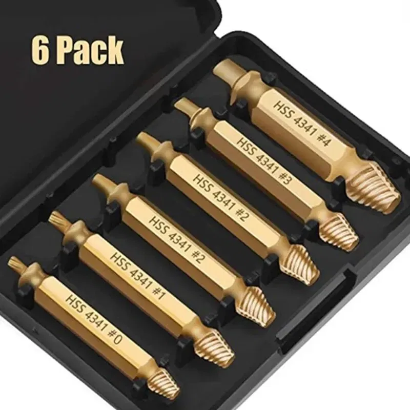 Color: Red - HSS Extractor Double Head Screw Slide Tooth Removal Screwdriver Screwdriver Bit Broken Wire 6pc Tool Set