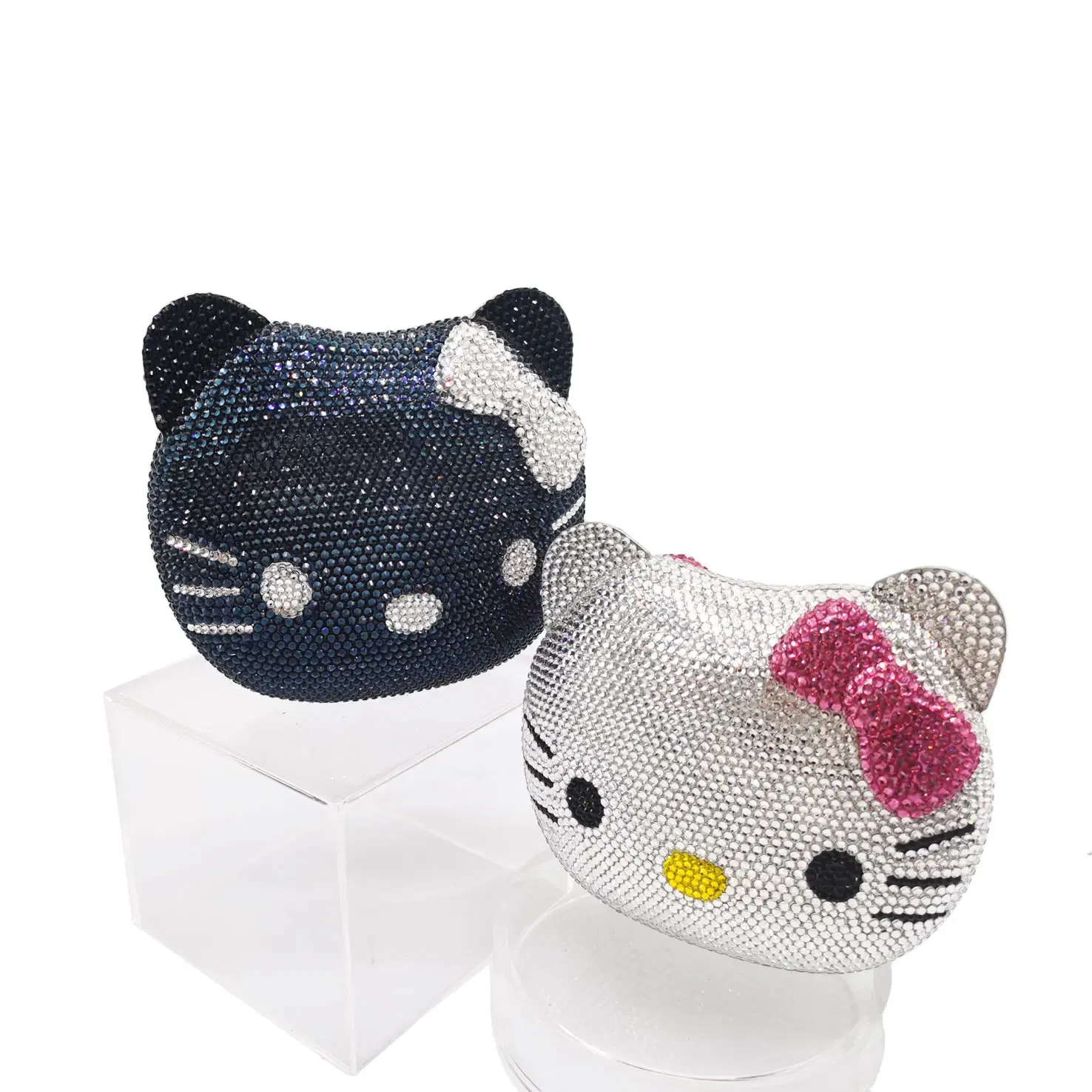 Color: black - Luxury Navy Blue Crystal Animal Evening Bags Cat Designer Party Purse Ladies Clutch Bags Women Handbags