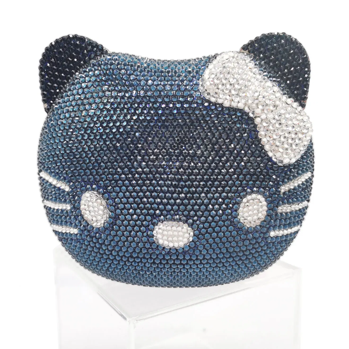 Color: black - Luxury Navy Blue Crystal Animal Evening Bags Cat Designer Party Purse Ladies Clutch Bags Women Handbags