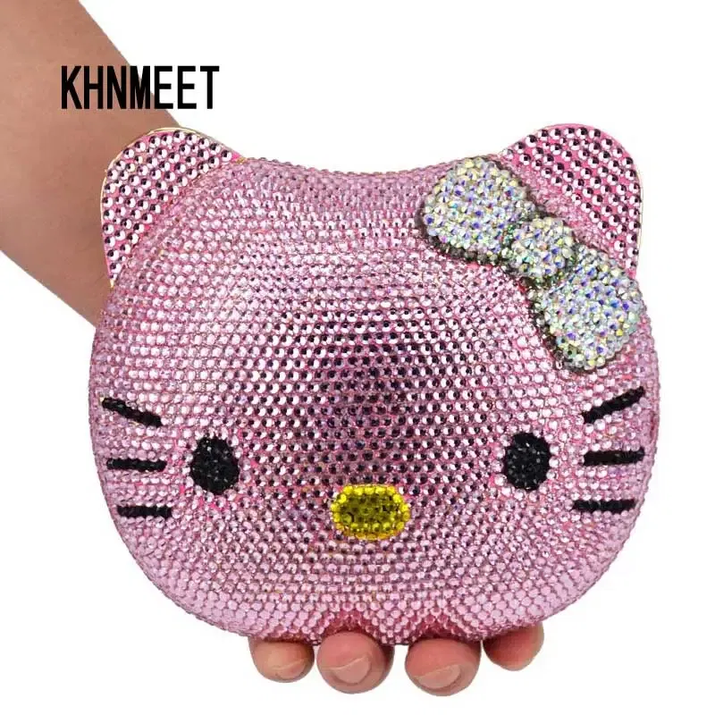 Color: black - Luxury Navy Blue Crystal Animal Evening Bags Cat Designer Party Purse Ladies Clutch Bags Women Handbags