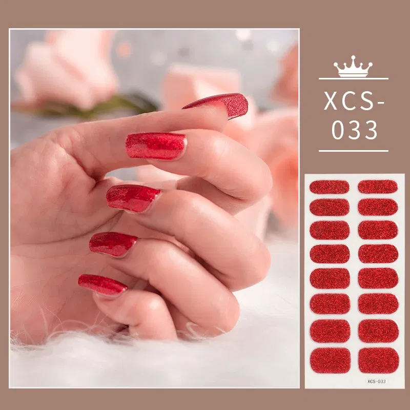 Color: Dark skin - Rose Red Shiny Twinkle Full Cover Nail Stickers Sticker For Nails Self Adhesive Nail Sticker Fashion Nail Stickers Beauty