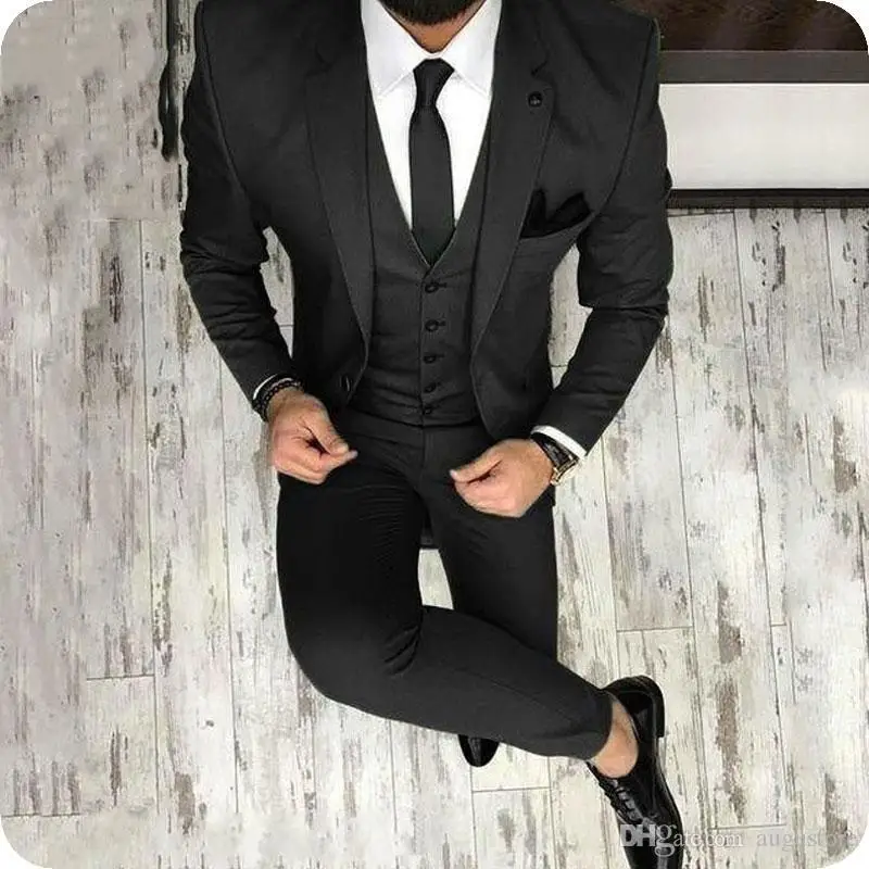 Color: black, Size: XL - Latest Olive Green Men Suits for Groom 3 Piece Classic Wedding Tuxedo Notched Lapel Best Man Slim Fit Blazer trajes de hombre