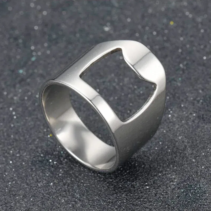 Main Stone Color: green, Ring Size: 9 - VIVILADY Titanium Stainless Steel Creative Bottle Opener Ring Jewelry For Unisex Punk Simple Fashion Party Bar Gift Wholesale