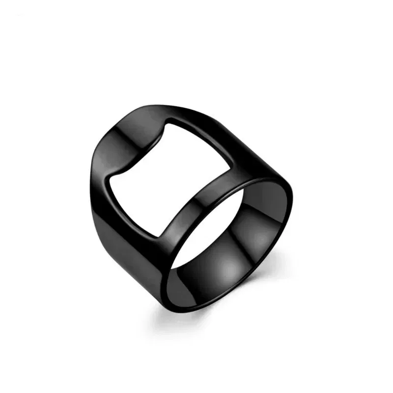 Main Stone Color: green, Ring Size: 9 - VIVILADY Titanium Stainless Steel Creative Bottle Opener Ring Jewelry For Unisex Punk Simple Fashion Party Bar Gift Wholesale