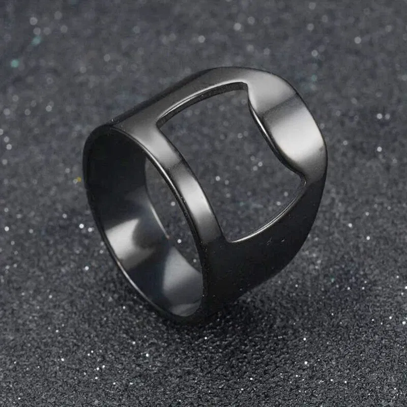 Main Stone Color: green, Ring Size: 9 - VIVILADY Titanium Stainless Steel Creative Bottle Opener Ring Jewelry For Unisex Punk Simple Fashion Party Bar Gift Wholesale