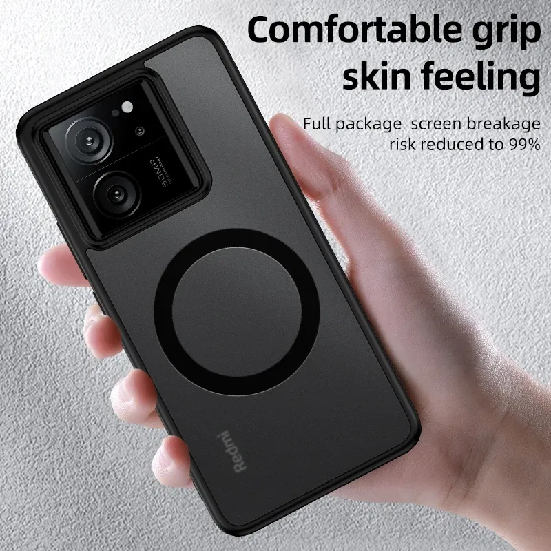 Color: Clear, Material: ABS - Matte & Clear Magnetic Wireless Charging Armor Magsafe Case For Xiaomi 14 13T Mi 13T 14 Mi13T Pro Military Shockproof Back Cover