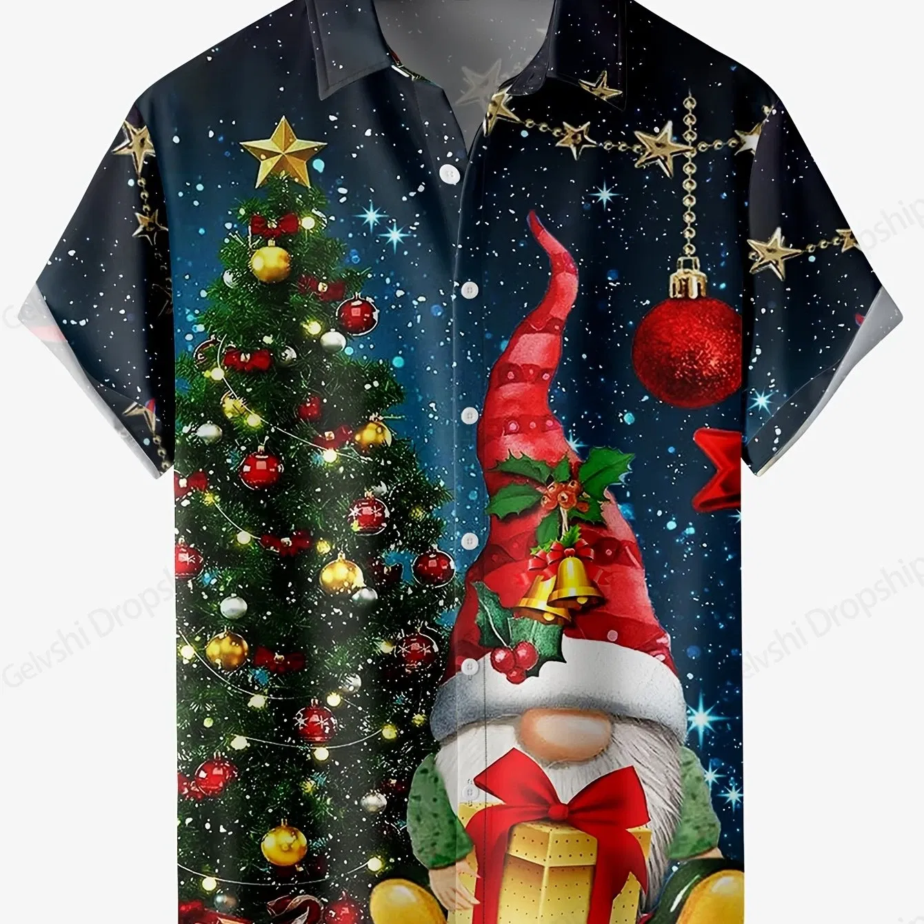 Color: Beige, Size: M - Men's Retro Christmas Hawaiian Shirt Men Women Fashion Cartoon Santa Claus Shirts Short Sleeve Blouse Festive Holiday Top Elk