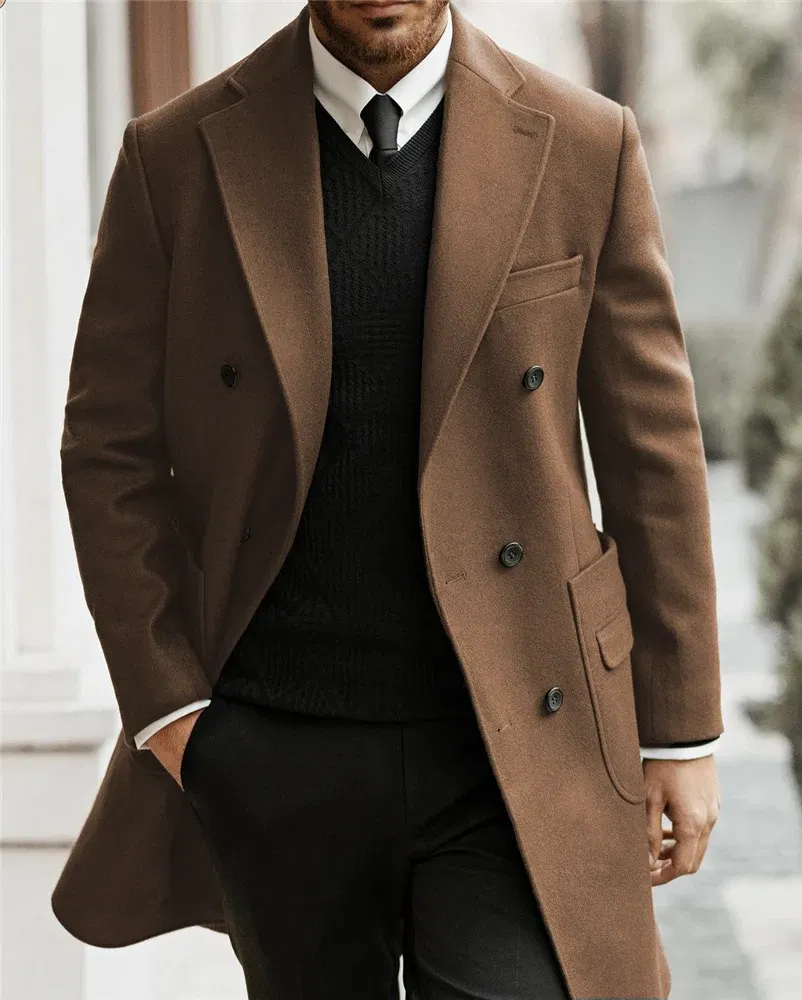 Color: Beige, Size: M - Classic Man Trench Coat Customized Notched Lapel Full Man Terno Double Breasted Elegant Gentleman Long Coat Men's Winter Jacket