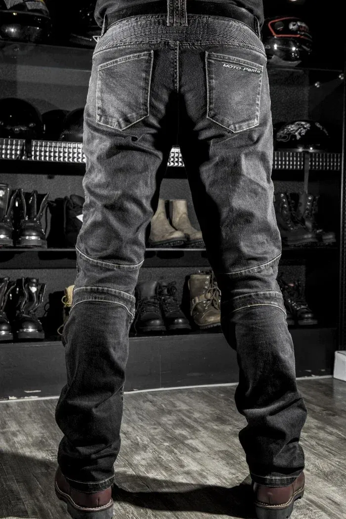 Color: Brown, Size: M - Mens Black Biker Jeans Motocycle Denim Pants Male Stretch Original Trousers Off-road Pants Protection Clothing 4xl Plus Size