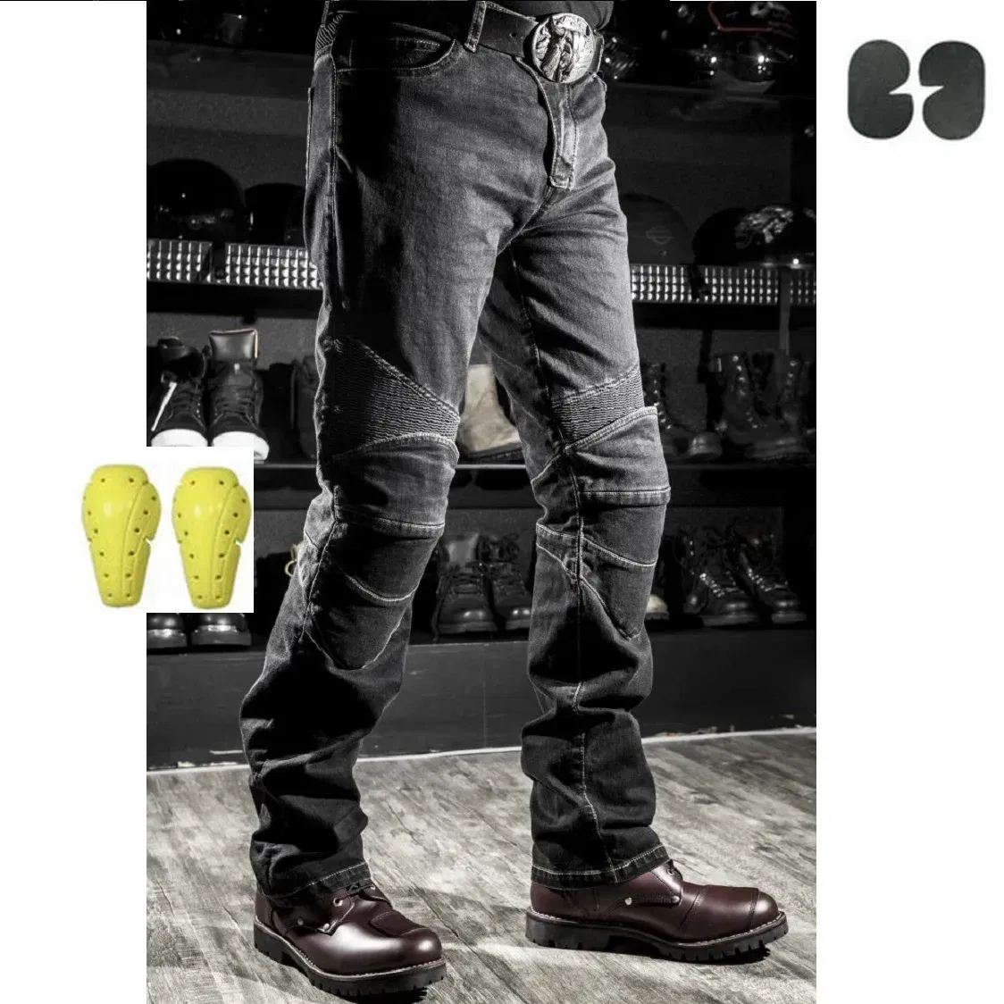 Color: Brown, Size: M - Mens Black Biker Jeans Motocycle Denim Pants Male Stretch Original Trousers Off-road Pants Protection Clothing 4xl Plus Size