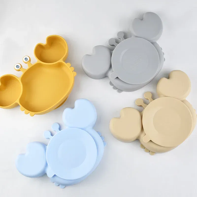 Color: Red, Ships From: CHINA - Baby Bowls Plates Fork spoon Set Silicone Suction Feeding Food Tableware BPA Free Non-Slip Baby Dishes Crab Food Feeding Bowl