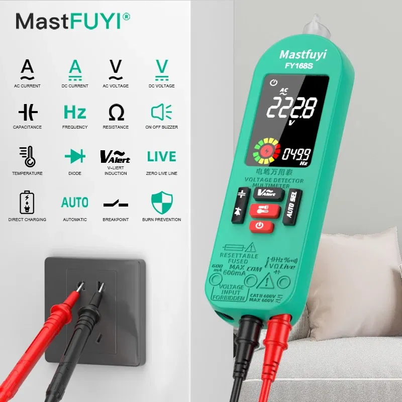 Color: Brown - Smart Digital Multimeter Rechargeable Electronic Tester AC DC Contactless NCV Automatic Test Easy operate lightweight high quali
