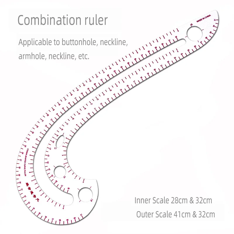 Color: green - Empire sewing ruler and French curve, used for pattern making drafting, transparent plastic fashion designer ruler pieces assemb