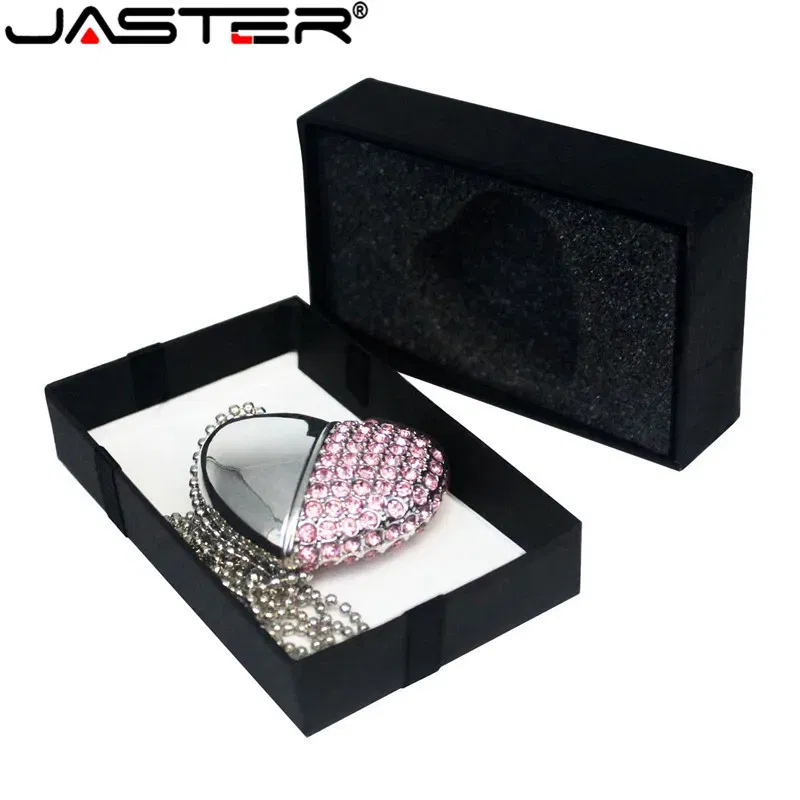 Color: WHITE, Capacity: 128GB - Metal Diamond USB Flash Drive 128GB Crystal Heart With Gift Box Pen Drive 64GB Creative Gifts Memory Stick Pendrive 32GB 16GB 8G