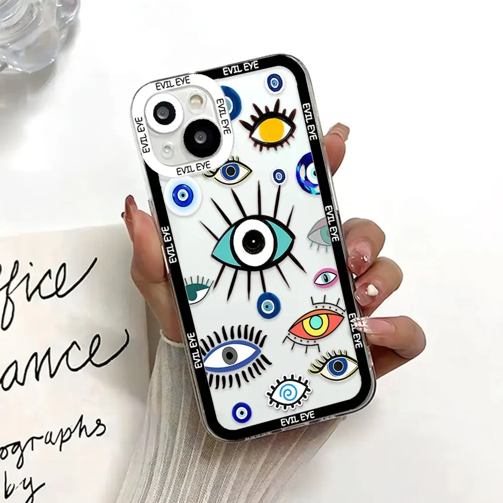 Color: Blue, Material: leather - Blue Evil Eye Phone Case For Samsung Galaxy S10 S20 S21 S22 S23 S24 FE Plus Ultra Note 20 Transparent TPU Case