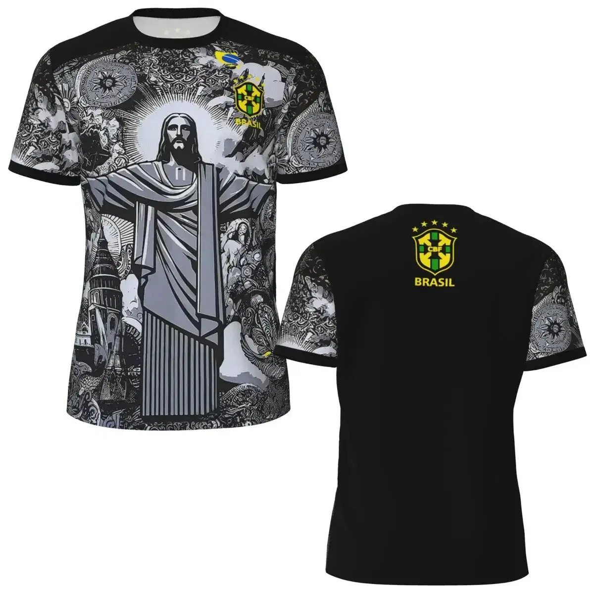 Color: black, Size: XL - 2024 Brazil Jesus Christ The Redeemer Special Edition Football Jerseys Breathable For Adult Children Soccer Traning Tops Shirts