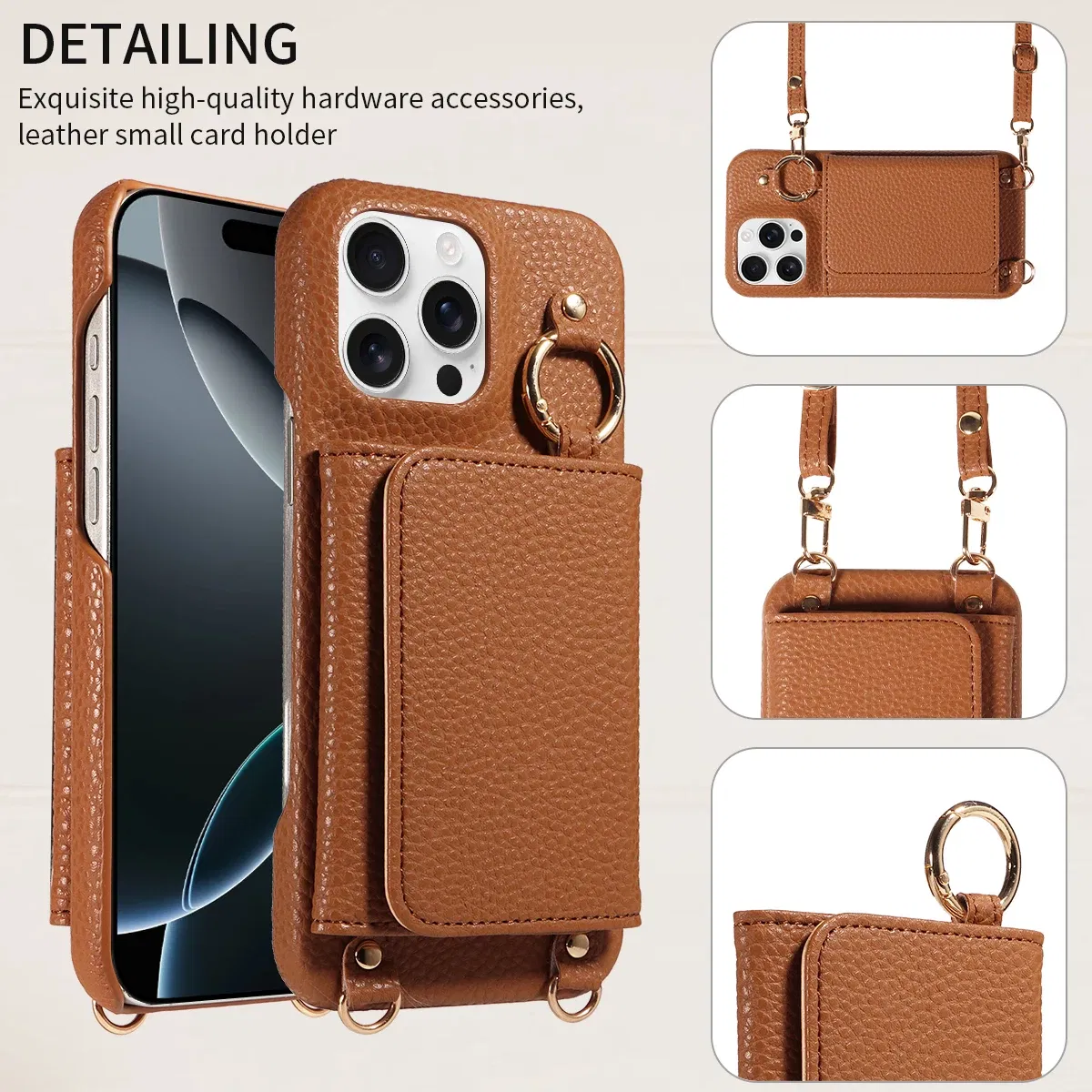 Color: Dark Brown, Bundle: Case & Strap, Material: Artificial Leather, Compatibility by Model: iPhone 16 Pro Max - For IPhone16 15 Pro Max 14 13 12 Series PU Leather Magsafe Magnetic Wireless Charging Shockproof Crossbody Wallet Phone Case