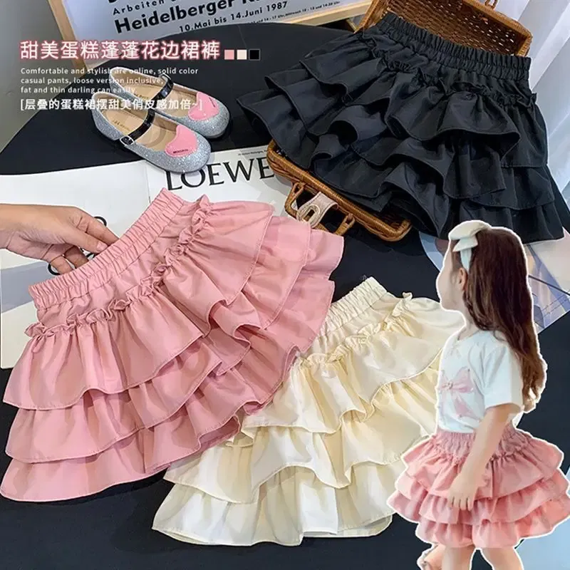 Color: black, Kid Size: 3T - Children Girls Pleated Cake Skirts Summer 2025 Elastic Waist Infant Babys Girls Bubble Skirts Toddler Kids Girls Princess Skirts