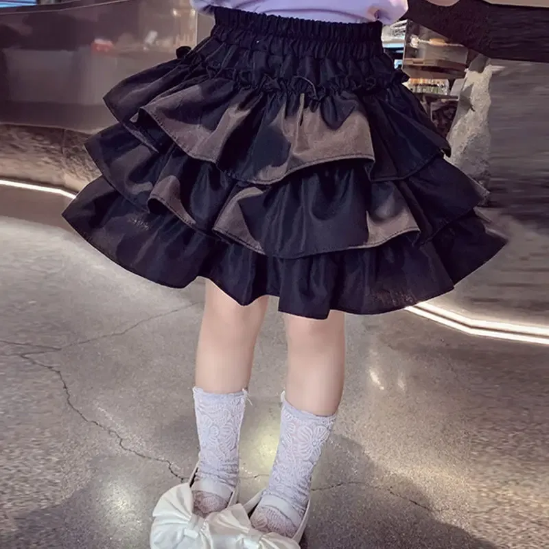 Color: black, Kid Size: 3T - Children Girls Pleated Cake Skirts Summer 2025 Elastic Waist Infant Babys Girls Bubble Skirts Toddler Kids Girls Princess Skirts