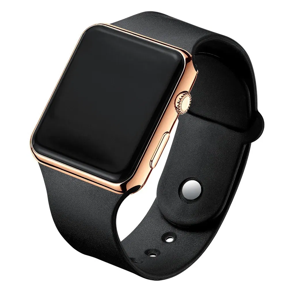 Color: Rose - Simple Digital Watch for Men Women Fashion Sport LED Electronic Watch Black Silicone Wristband Casual Mens Watch Reloj Hombre