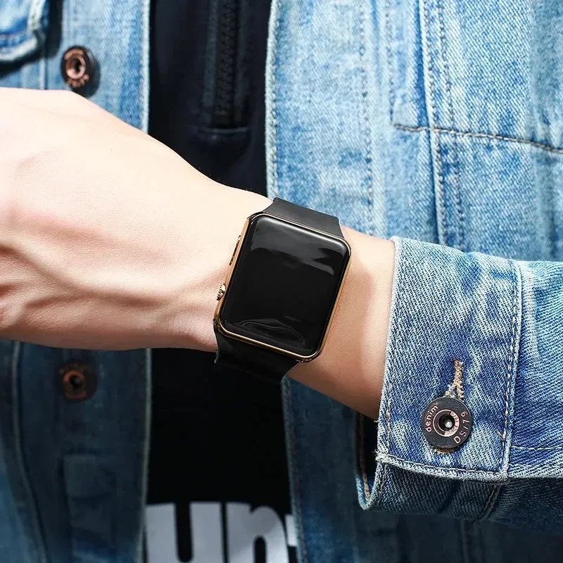 Color: Rose - Simple Digital Watch for Men Women Fashion Sport LED Electronic Watch Black Silicone Wristband Casual Mens Watch Reloj Hombre