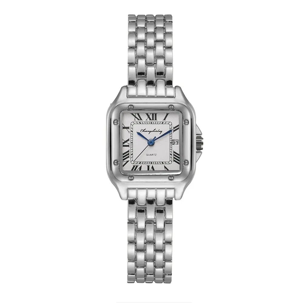 Color: BRONZE, Ships From: CHINA - Luxury Branded Women Watches 2023 Simple Square Roman Calendar Women Quartz Watch Fashion Stainless Steel Strap Ladies Clock