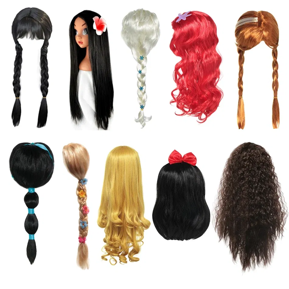 Color: Pink - Girl Princess Cosplay Wig Children Mermaid Wig Princess Hair Accessories Carnival Party Wig Princess Dress Accessories Matching
