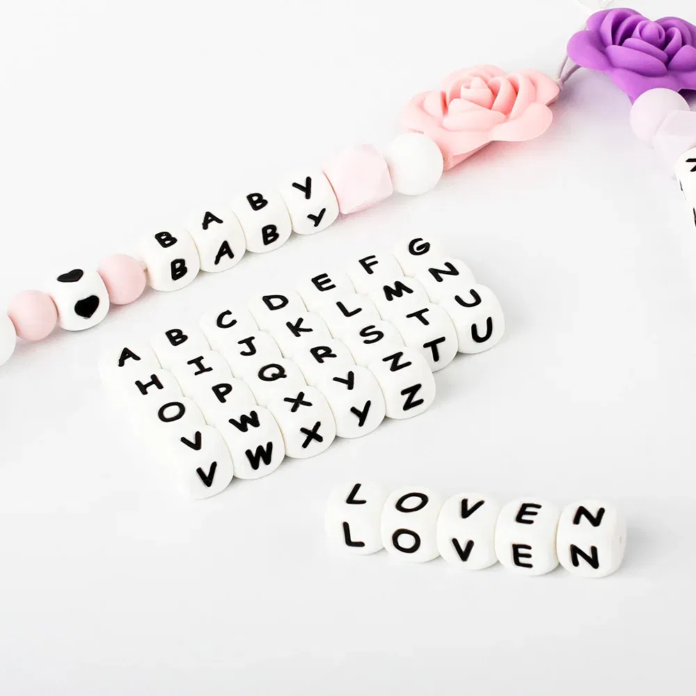 Color: Army Green - 10pcs 12mm Baby Silicone Letters Beads for Pacifier Clips Alphabet Bead Baby Chew Teething Teether Nursing Children Gifts 100Pcs