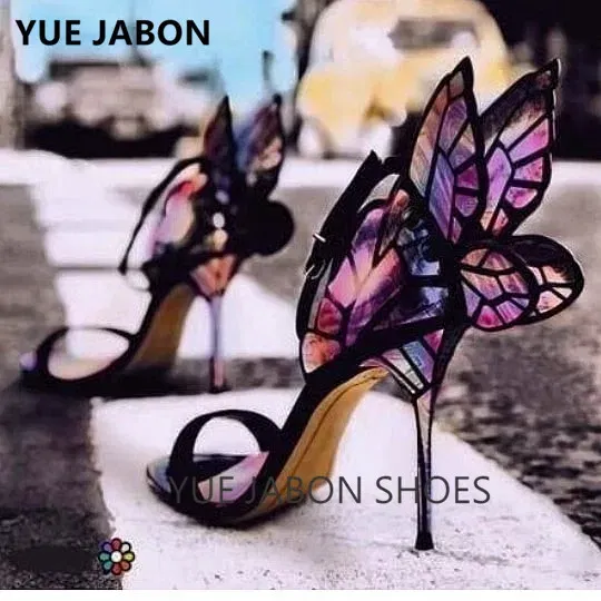 Color: Blue, Shoe Size: 6 - Women Summer Sandals Fashion Embroidered Satin Butterfly High Heeled Footwear Adjustable Ankle Strap Shoes Women high heels