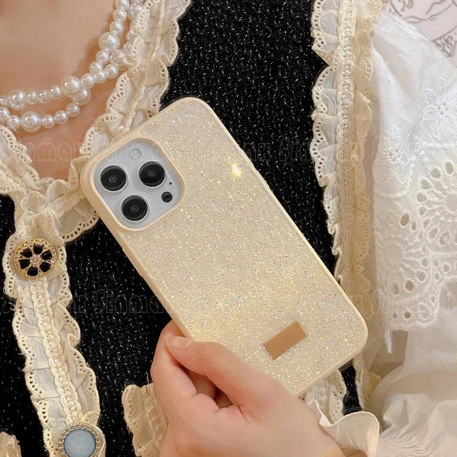 Color: black, Material: aluminum - Bling Glitter Phone Case For iPhone 16 15 14 13 12 Pro Max 11 Vogue Protective Soft Diamond Cover Coque Funda