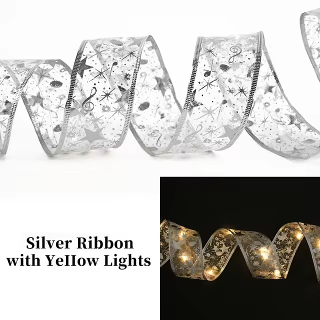 Christmas Decoration LED Ribbon Lights Christmas Tree Ornaments DIY Lace Bows String Light Navidad Home Decoration New Year 2023