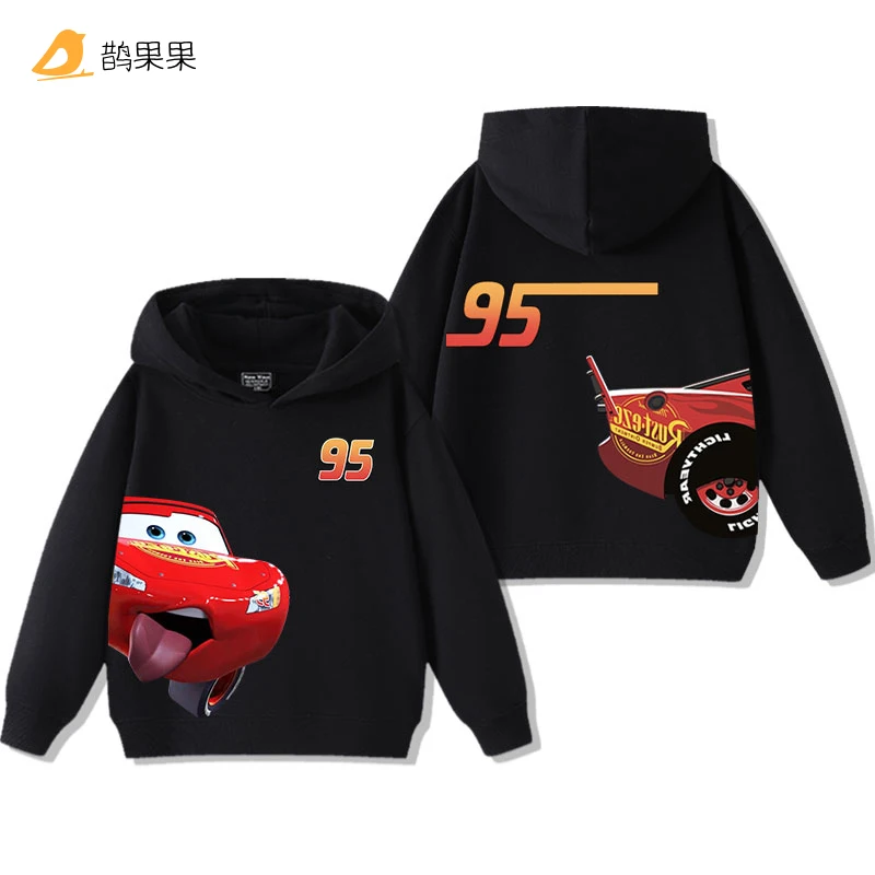 Color: Pink, Kid Size: 5 - Cars Lightning McQueen Fun Printed Kids Boys Girls Hooded Sweatshirt Fall and Winter Casual Fashion Warm Student Hoodie