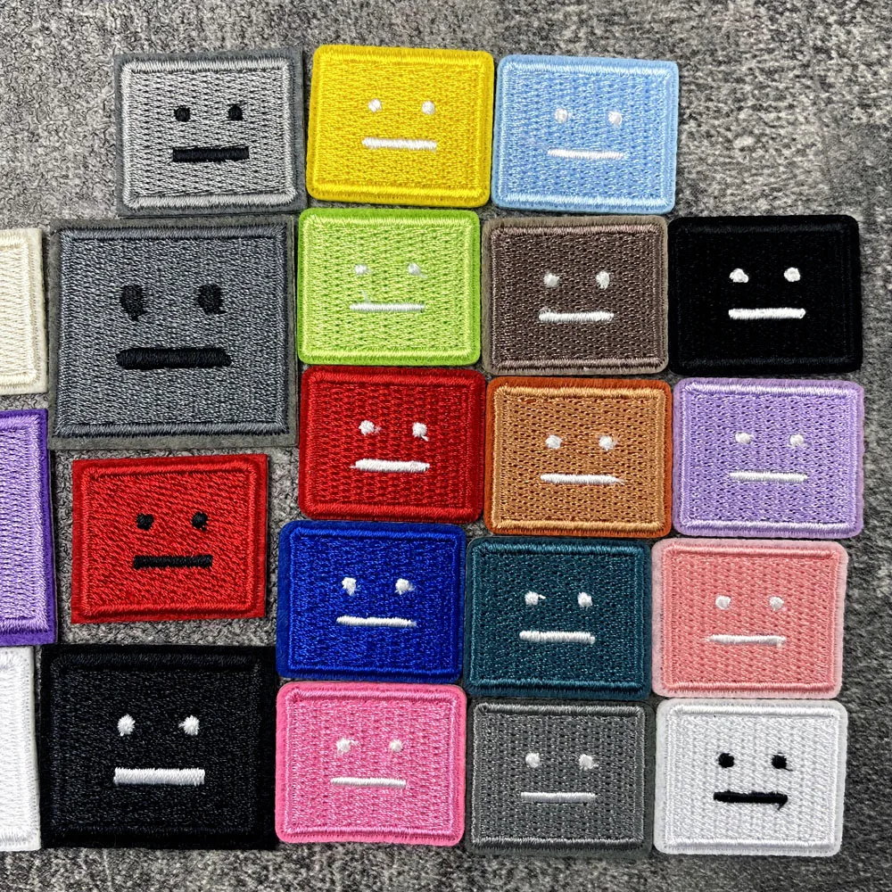 Color: Blue - Square Expression Embroidered Applique Patches Fabric Garment Apparel Clothing Accessories Embroidery Badges Pink Black White