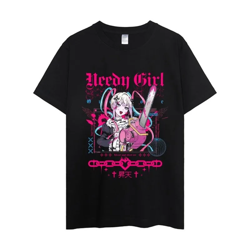 Color: Beige, Size: M - NEEDY GIRL OVERDOSE T Shirt Men Couple Combination Clothes Short Sleeve Collar Fashion Woman Cotton