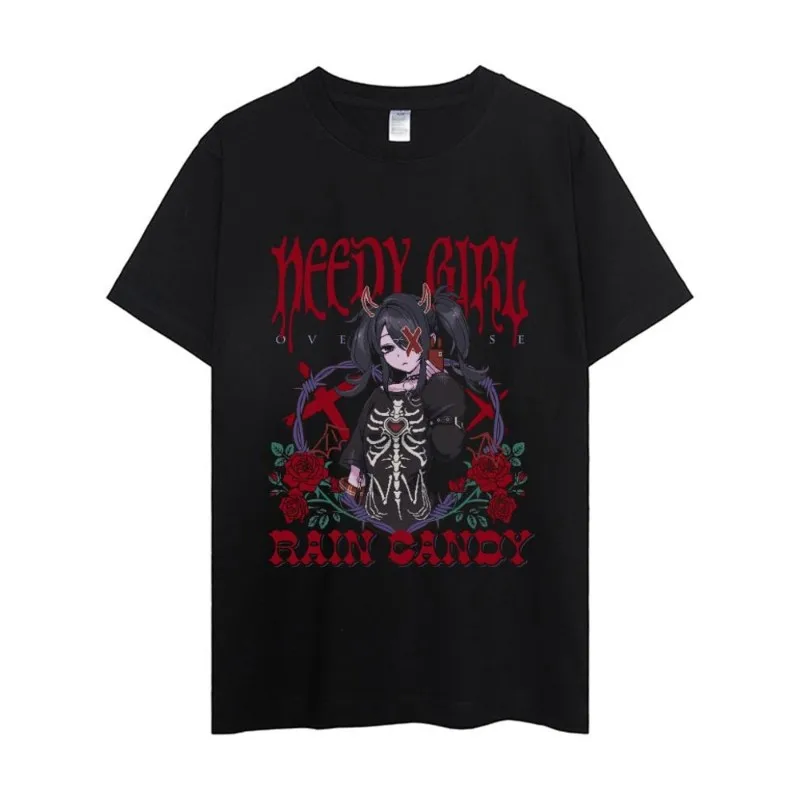 Color: Beige, Size: M - NEEDY GIRL OVERDOSE T Shirt Men Couple Combination Clothes Short Sleeve Collar Fashion Woman Cotton