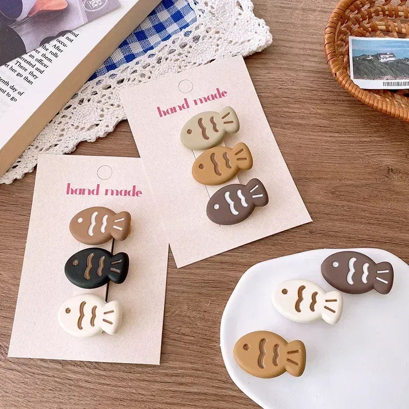 Color: Green - 3pcs Cute Cartoon Small Fish Hairpins Children Korean Style Sweet Y2k Girls Colorful Mini Hair Clips Hair Accessories Wholesale