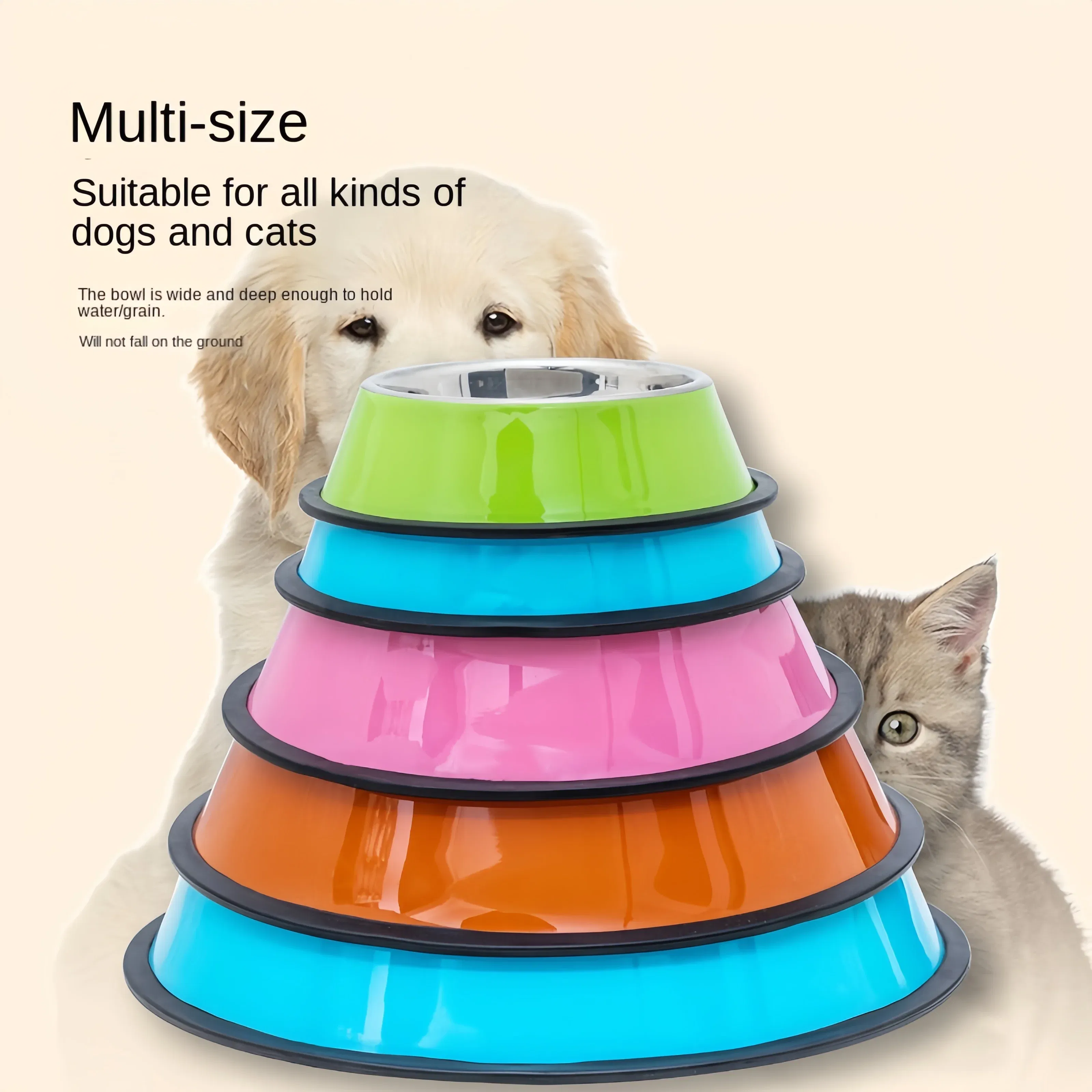 Color: Red, Size: S - Pet Dog Cat colours Stainless Steel Bowl Pet Feeding Bowl Cat and Dog Drinking Bowl Metal Feeder Bowl Durable Easy To Clean bowl