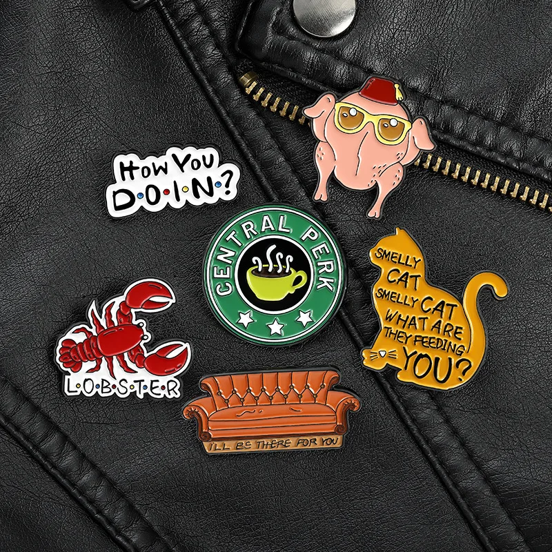Metal color: Gold-color, Ships From: CHINA - New Creative American TV Series Friends Pin Cartoon Cute Lobster Sofa Shaped Letter Pin Badge