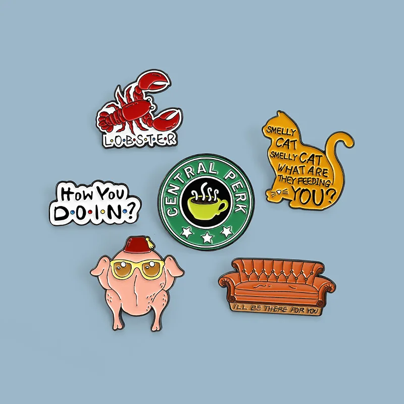 Metal color: Gold-color, Ships From: CHINA - New Creative American TV Series Friends Pin Cartoon Cute Lobster Sofa Shaped Letter Pin Badge