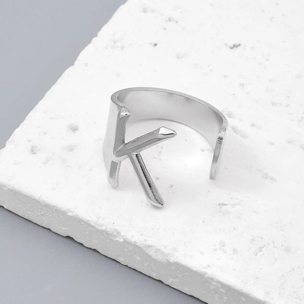 Metal Color: Platinum Plated, Ring Size: resizable - LAViXMIA Alphabet A-Z Letter Never Fade Stainless Steel Rings Women Jewelry Fashion Initial Ring Adjustable Size Birthday Gifts