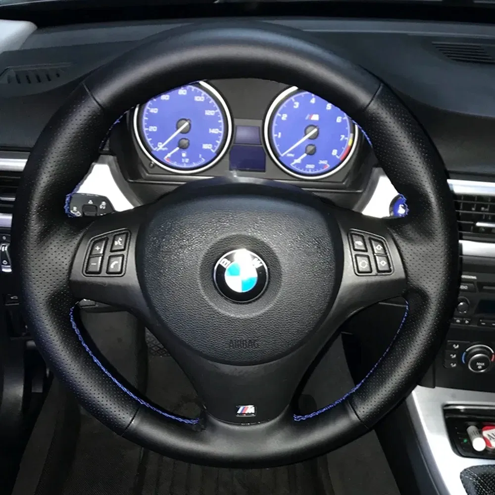 Color Name: silver - Car Steering Wheel Cover For BMW M Sport M3 E90 E91 E92 E93 E87 E81 E82 E88 X1 E84 Hand Stitched Leather Car Accessories