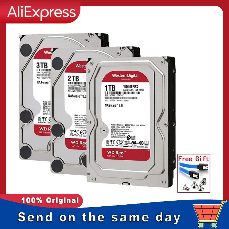 Capacity: 3TB - Original Western Digital WD Red NAS 4TB 3TB 3.5" Internal Hard Drive HDD SATA 6GB/S 2TB 1TB SATA 64 MB Cache HDD For Desktop