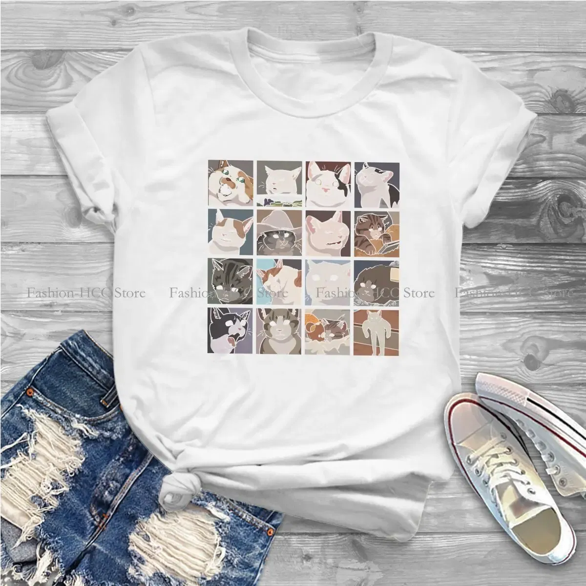 Color: black, Size: XXL - Meme O Neck TShirt Cat Classic T Shirt Woman's Tops New Design