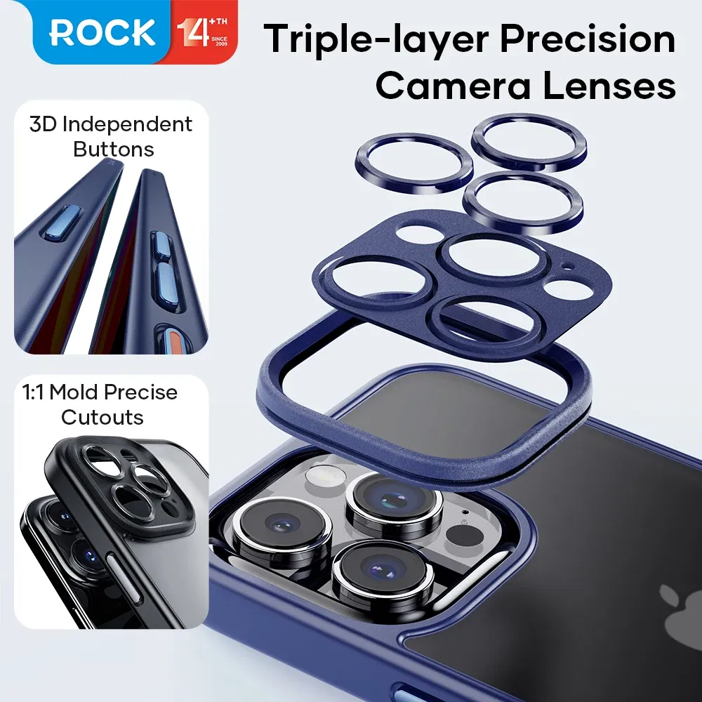 Color: WHITE, Material: ABS - ROCK Translucent Case for iPhone 15 Pro Max Cover 2023 Anti-knock Matte TPU Bumper Case for iPhone 15 Pro 15 Plus PC Back Cover