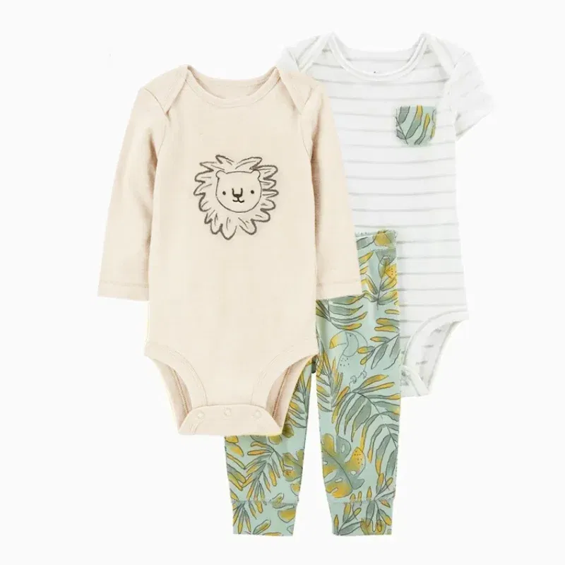 Color: Gold, Ships From: CHINA, Kid Size: 18M - 3PCS Baby Boy Clothes Autumn Newborn Baby Clothes Bodysuits+Pants Animal Outfit Infant Pajama Pure Cotton Sets 0-24M Jumpsuit