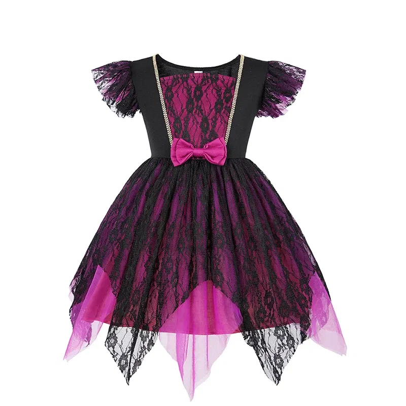 Color: PURPLE, Kid Size: 5 - Halloween Witch Tutu Dress for Girls Handmade Mesh Bat Wizard Cosplay Costumes with Hat Broom Toddler Evil Party Clothes Set