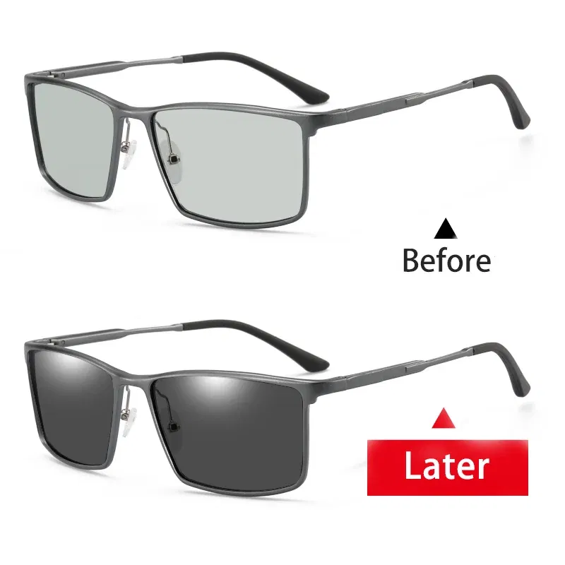 Lenses Color: Blue, Frame Color: MULTI - Myopia Photochromic Sunglasses Diopter Polarized Driving Goggle Men Chameleon Change Color transition Prescription Sun Glasses