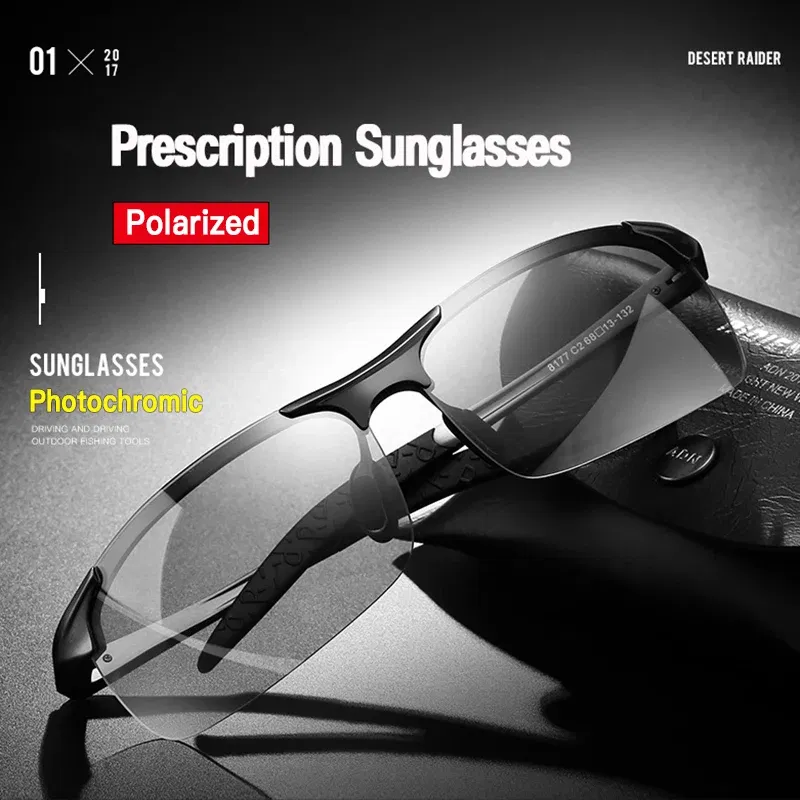 Lenses Color: Blue, Frame Color: MULTI - Myopia Photochromic Sunglasses Diopter Polarized Driving Goggle Men Chameleon Change Color transition Prescription Sun Glasses
