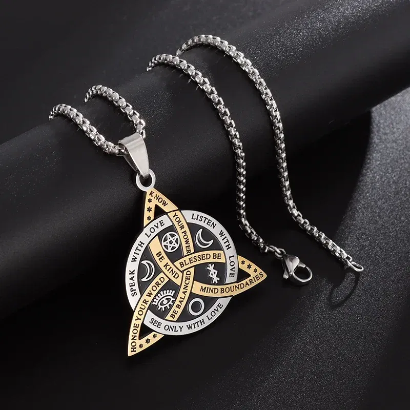 Metal Color: cobalt violet - Stainless Steel Silver Color Pattern Witch Knot Pendant Necklace Celtic Knot Lucky Jewelry Gift for Friends Family
