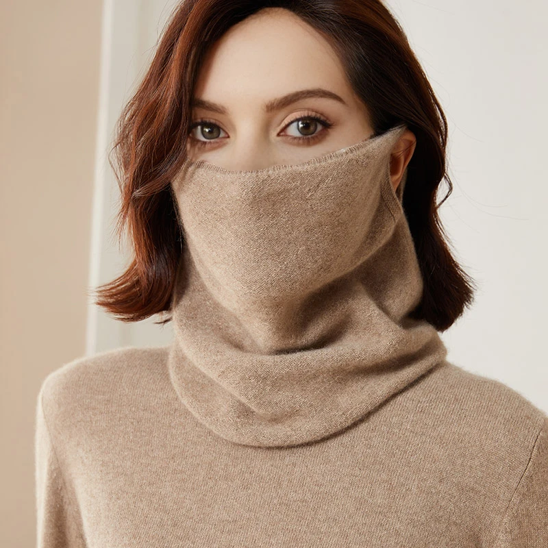 Color: Red, Size: One Size - 100% Merio Wool Neck Warmer Women Winter Warm Fashion Hollow Out Cover Tube Scarf Ear Face Mask False Collar Autumn Headband